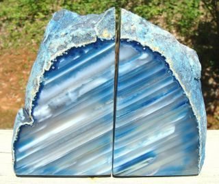 Agate Geode Blue Bookends - Unique Color Blends/exc Patterns - 4 Lbs 10 Ounce - Wow