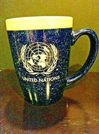 United Nations Un Blue Stoneware Coffee Mug With Graniteware Glaze.  Large Size.