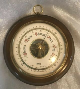 Vintage Stockburger Barometer Made In Germany Mahogany Round Wood Visible Gears