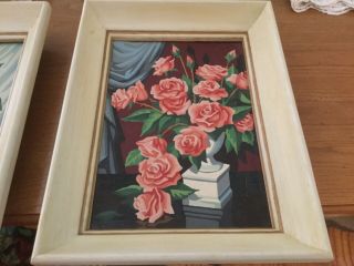 2 Vintage Paint By Number Paintings.  Pink Roses.  10 X 14” Framed