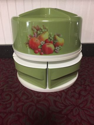 Vintage Retro Sterilite Lazy Susan Canister Set With Cake Plate And Cover Green
