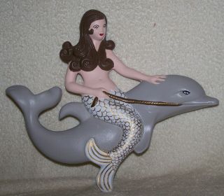Vintage Hand Painted Dolphin Riding Mermaid Ceramic Wall Plaque (13 " X 10 ")