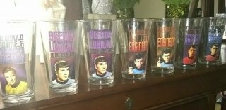2011 Star Trek - The Tv Series Set Of 7 Drinking Glasses Kirk,  Spock Etc