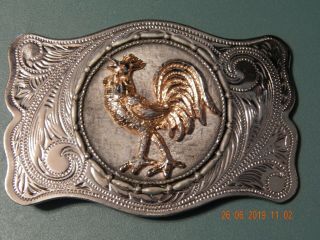 Rooster Farm Western Rodeo Cowboy Horse Belt Buckle 3 1/2 " X 2 1/2 " Silver