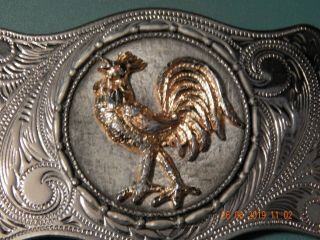 ROOSTER FARM WESTERN RODEO COWBOY HORSE BELT BUCKLE 3 1/2 