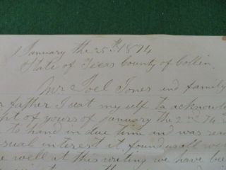 January 1874 Letter Collin County Texas