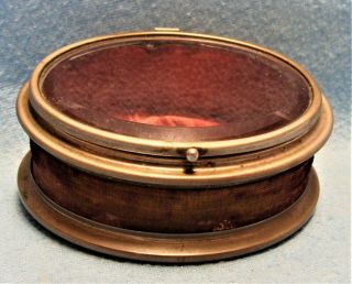 C.  1890s Red Velvet Lined Victorian Desk Trinket Jewelry Box W/ Beveled Glass Lid