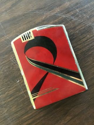 Old Art Deco Cigarette Case Lighter Red,  Black,  Green,  & Gold