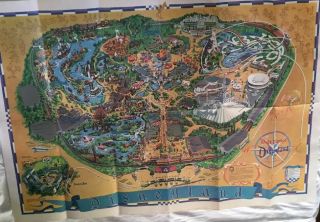 1966 Disneyland Theme Park 30 " X 44 " Map Guide Tomorrowland Lincoln Small World