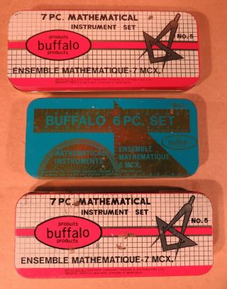 Vintage Buffalo Products Geometry Mathematical Instruments With 3 Tin Boxes