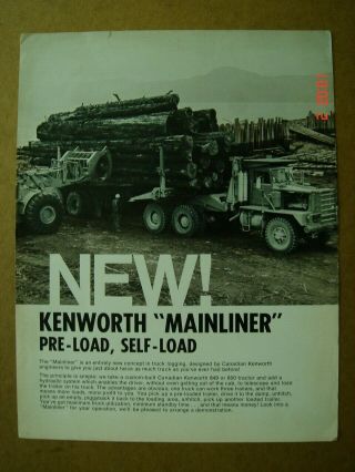 Kenworth (can. ) Model 849/850 Logging Tractor Leaflet/brochure Ca.  1960.