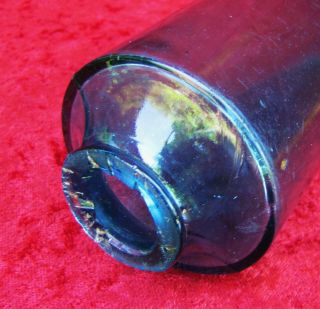VTG.  COLLECTIBLE - SCARCE GEM PEACOCK BLUE GLASS ROLLING PIN WOOD HANDLES - 7