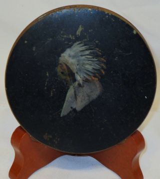 Antique Brass Hand Painted Native American Indian Chief Powder Compact