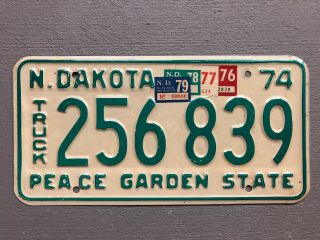 Vintage 1974 North Dakota License Plate Peace Garden State 256 - 839 1979 Sticker
