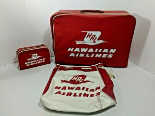 1950s Vintage Hawaiian Airlines Suitcase,  Drawstring Bag,  & Small Carrying Case