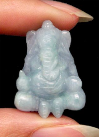 God Ganesha Carving Amulet In Natural Burma Translucent " A " Grade Jade: Handmade