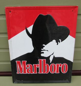 Vintage 1992 Philip Morris Marlboro Cigarettes Cowboy Man Tin 18 X 24 Sign