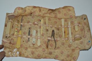 Vintage Celluloid Early 1900s Folding Travel Vanity Grooming Set Rare