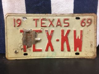 Vintage 1969 Texas Vanity License Plate “tex Kw”