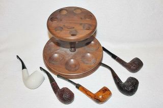 Group Of 5 Estate Smoking Pipes With 7 Day Pipe Stand - Kaywoodie - The Pipe - Weber - B