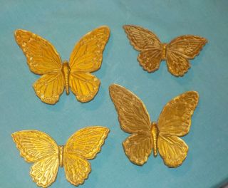 Vintage Gold Plastic Butterflies Retro Wall Decor.  Copyright 1971