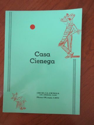 Rare Vintage Restaurant Menu/casa Cienega Los Angeles Ca Mexican Sombrero Art