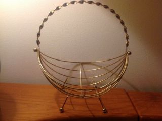 Vintage Mid Century Gold Tone Metal Table Fruit Decour Basket