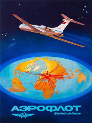 Nighttime Moscow Soviet Airlines Russia Ussr Vintage Travel Art Poster Print