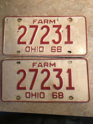 Ohio - Set Of 2 - 1968 Farm License Plate Tag - 27231