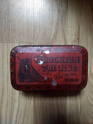 Rare Vintage Red Brockton Cut Plug Tobacco Tin 1800s Early 1900s