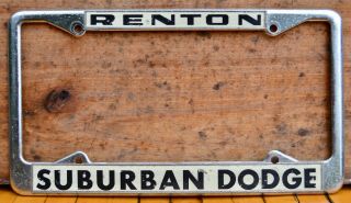 Vintage Metal License Dealer Plate Frame Suburban Dodge Renton Wa Stickered