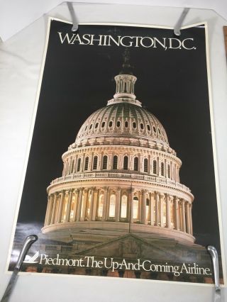 Piedmont Airlines Vintage Poster Washington Dc 36“ X 24.  5“ Capitol Dome