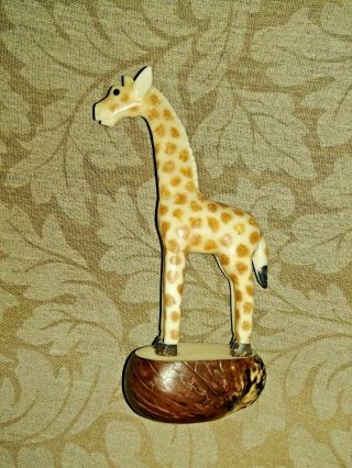 Collectible Standing Giraffe Mini Tagua Nut Animal Hand Carved Figure