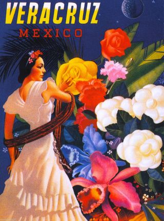 Veracruz Mexico Senorita Mexican Vintage Latin Travel Advertisement Poster