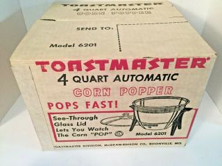 Vintage Toastmaster 4 Quart Automatic Corn Popper 6201 Glass Lid Nib