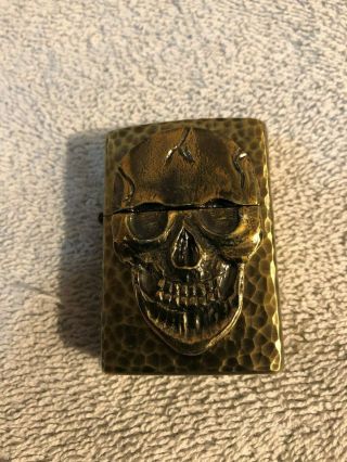 Zippo Hammered Skull Crossbones Metal Brass Oxidized Limited Oil Lighter