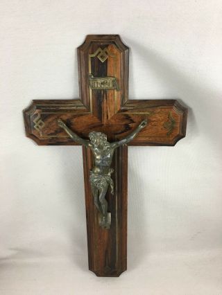 Antique Wall Cross Heavy Bronze Brass Crucifix Jesus Christ Signed Hardy