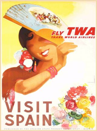 Twa Visit Spain Europe Vintage Airlines Travel Advertisement Art Poster Print