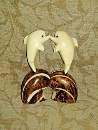 Collectible Kissing Dolphins Mini Tagua Nut Animal Hand Carved Figure