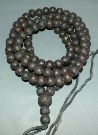 Outstanding Long Buddhist Mala With Wooden Prayer Beads Gold Traces Thailand