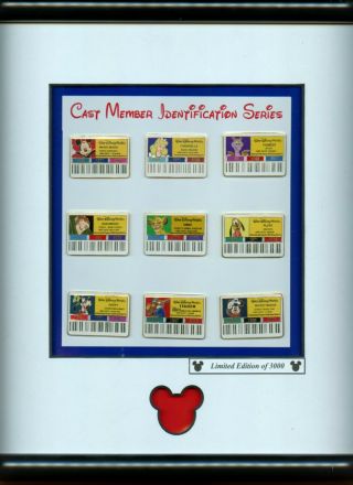 Disney Cast Id Identification Cinderella Figment Mickey Simba Framed 9 Pin Set