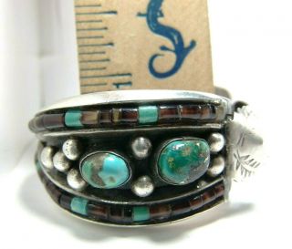 Les Baker Shop Navajo Heishi Inlaid Turquoise Cuff Bracelet Watch Band 54 Grams