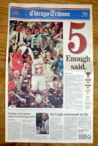 1997 Newspaper Chicago Bulls Win 5th Basketball Championship Michael Jordan Mvp