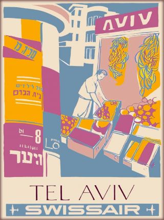 Tel Aviv Israel Palestine Swissair Vintage Airline Travel Advertisement Poster