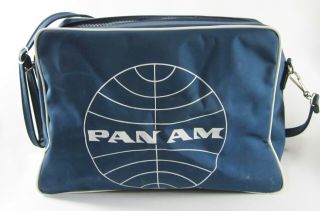 Vintage Pan Am Airlines Bag Travel Carry On Shoulder Tote Retro Vinyl 1960 - 70 