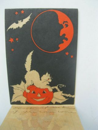 Rare Vintage 1920 ' s 30 ' s Halloween Invitation With Poem Moon,  Pumpkin,  Cat & Bat 5