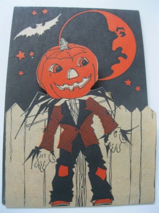 Rare Vintage 1920 ' s 30 ' s Halloween Invitation With Poem Moon,  Pumpkin,  Cat & Bat 6