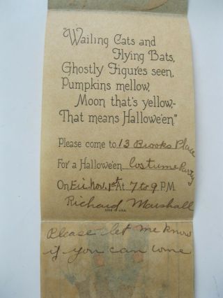 Rare Vintage 1920 ' s 30 ' s Halloween Invitation With Poem Moon,  Pumpkin,  Cat & Bat 8