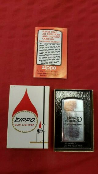 Zippo Cigarette Lighter Mutual Of Omaha 1975 Dated And Directions