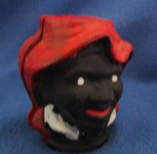 Vintage African American Woman Cast Iron Piggy Coin Bank Two Faced Black Red